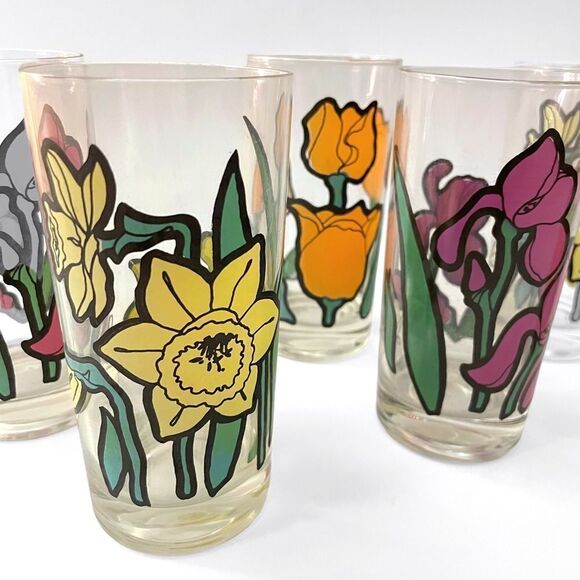 Vintage Jonquil Tulip Iris Drinking Glasses - Picture 4 of 6